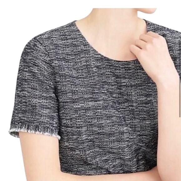 J.Crew Dark Navy Blue Women's Tweed Fringed Short Sleeved Top Size Large NEW - Picture 10 of 10